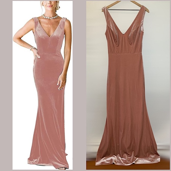 REVELRY Dakota Velvet Maxi Dress Size 10 in Blush Pink - Picture 8 of 8